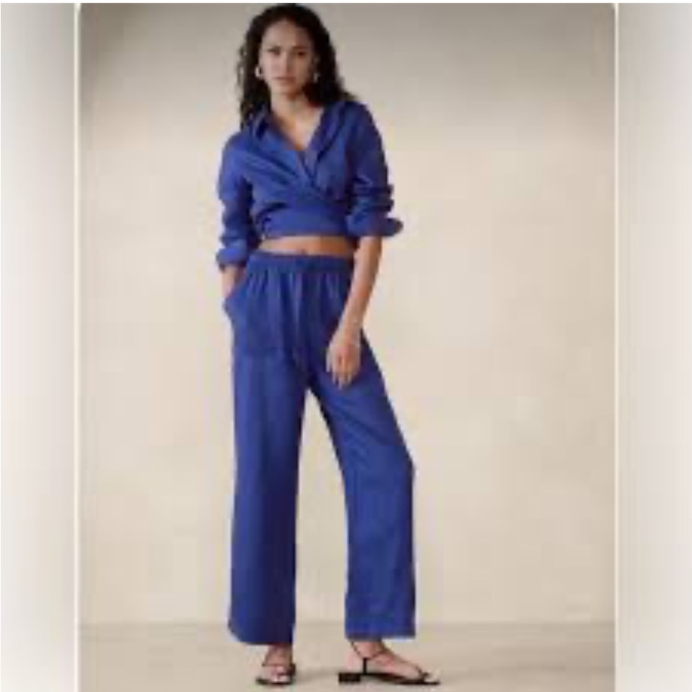 Banana Republic Cobalt Blue Wide Leg Linen Pants